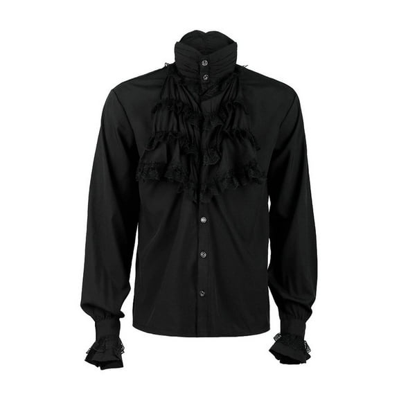 WREESH Mens Renaissance Shirt Long Sleeve Retro Steampunk Ruffle Shirt Cosplay Shirts Casual Solid Color Button Down Top Black