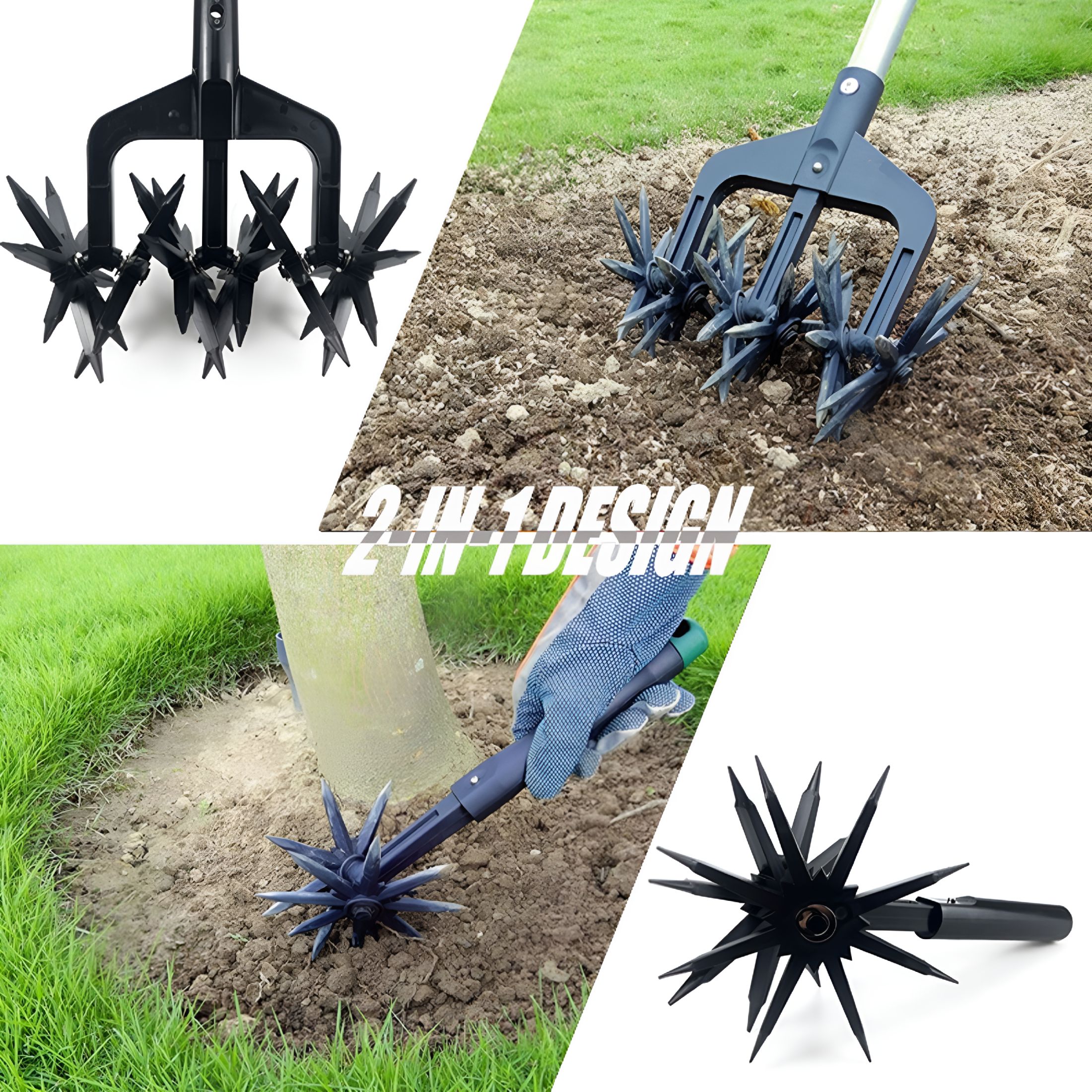 CURYMAY 2026 New Gardening Rotary Tiller,Manual Cultivator,Hand-Held Garden Cultivator with Detachable Tines,Reseeding Grass Or Terra Mixing (Without Pole)