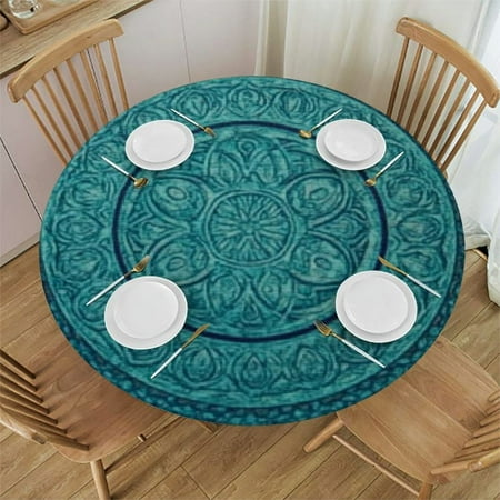 

Ollo0ord Round Table Cover Waterproof Reusable Table Cloth Round Fitted Table cloth with Elastic Edged for Parties Outdoors Vintage Blue Mandala Oil Painting 46 -50