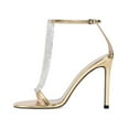 thumbnail image 3 of XYD Women Sparkle Rhinestones Open Toe T-Bar Stiletto High Heel Ankle Strap Buckled Cocktail Party Shoes Size 8.5 Gold, 3 of 4