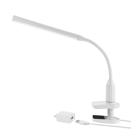LED Clamp Desk Lamp, Fully Dimmable, Neutral Eye-friendly Study Light, Touch Sensitive Control, 360° Flexible Gooseneck, Memory Function, USB Charger + AC Power