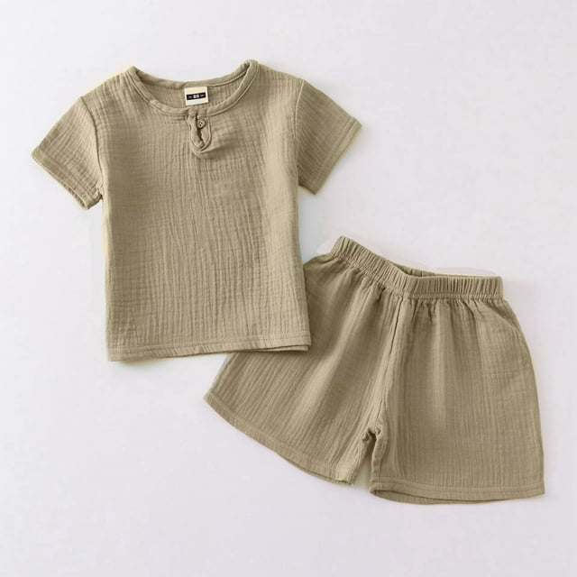Boys Summer Outfit Set Soft Linen Blend Short Sleeve Tee and Comfortable Shorts