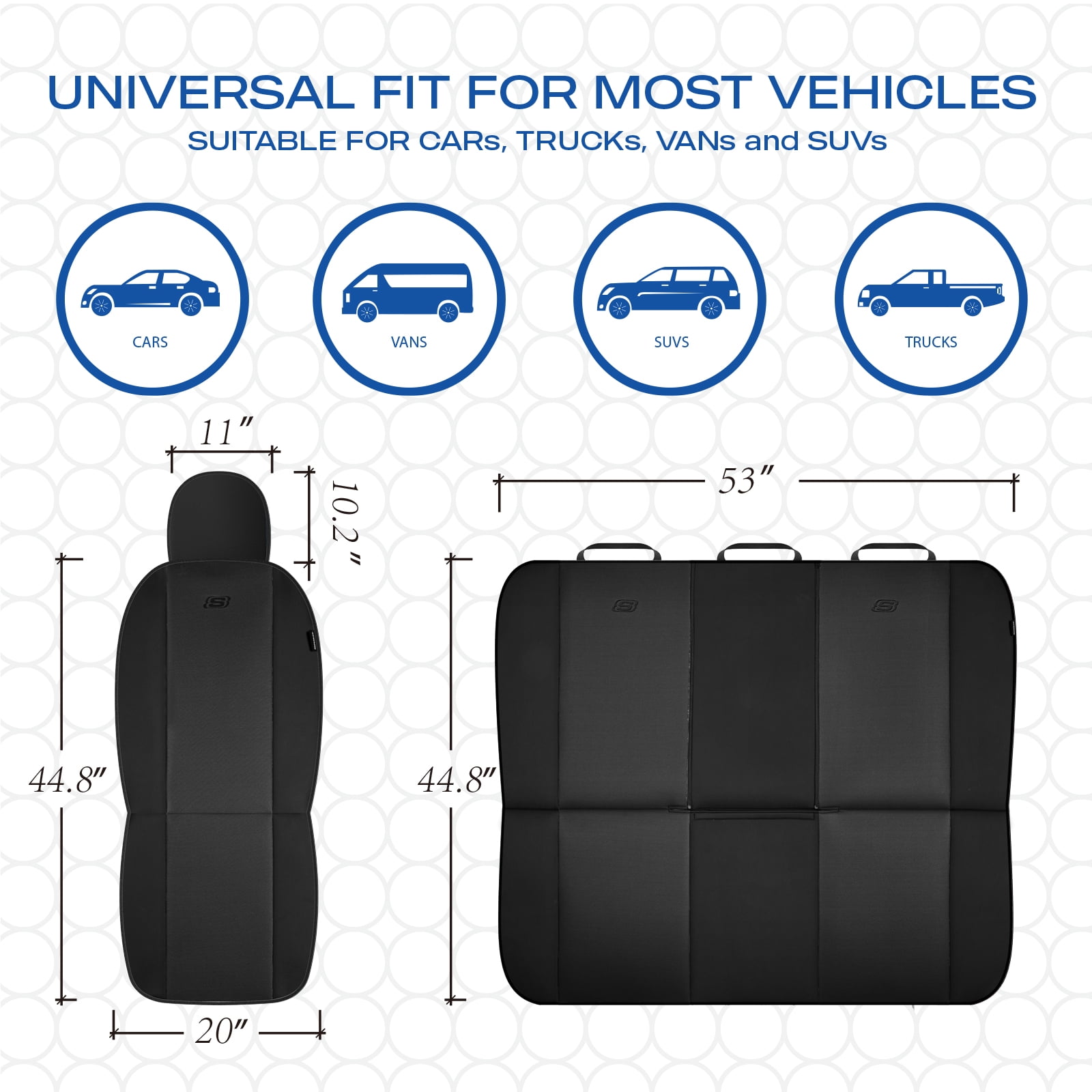 Skechers Memory Foam Fabric Car Seat Cover, Breathable, Comfortable Support, Easy Install, Stylish Design, Universal Fit for Cars and SUVs Black