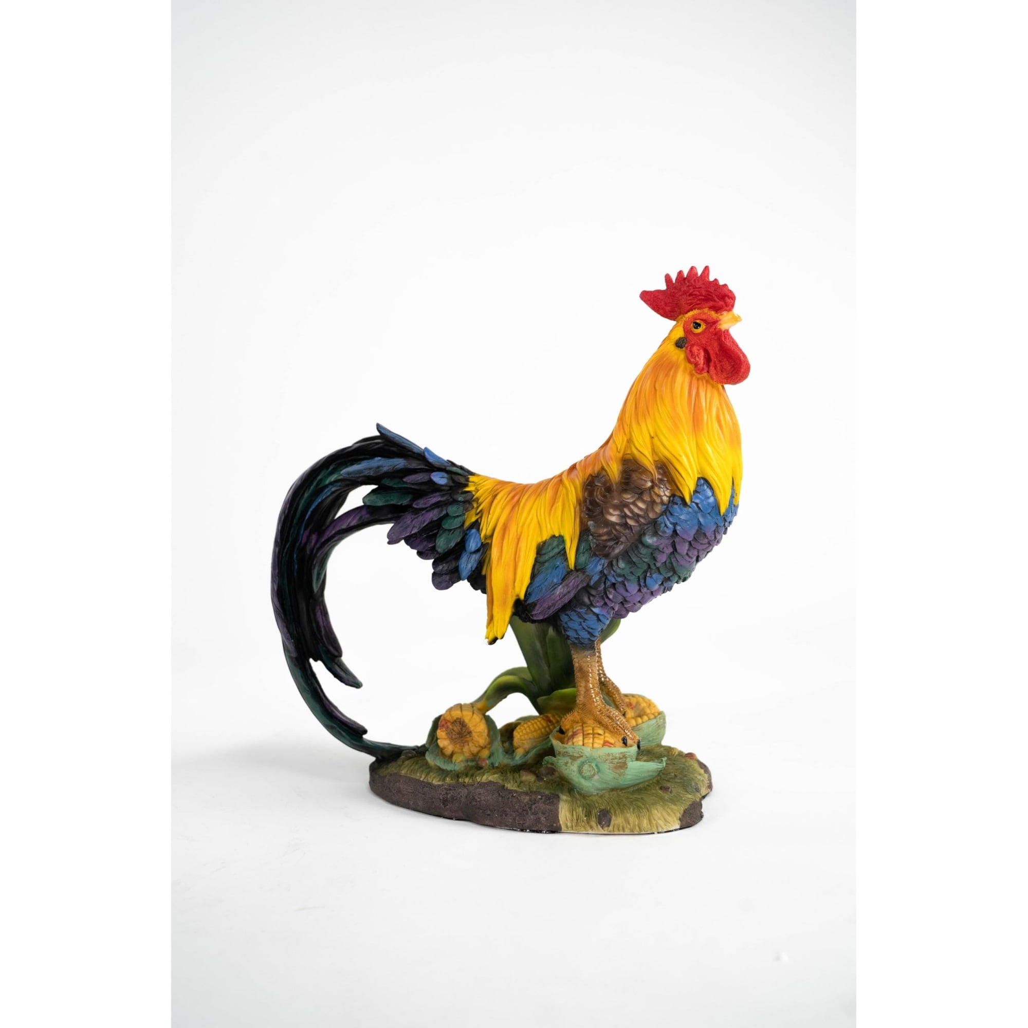 Hi-Line Gift 12” Animal Colorful Rooster Garden Statue, Realistic Details