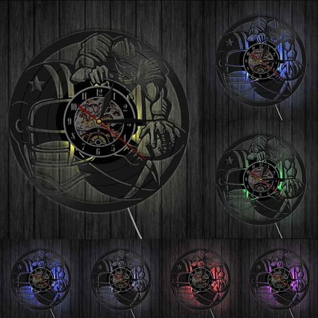 Football Players Sport Wall Decor Wall Clock American Football Match Vintage Vinyl Record Wall Clock Rugby Football Him With LED