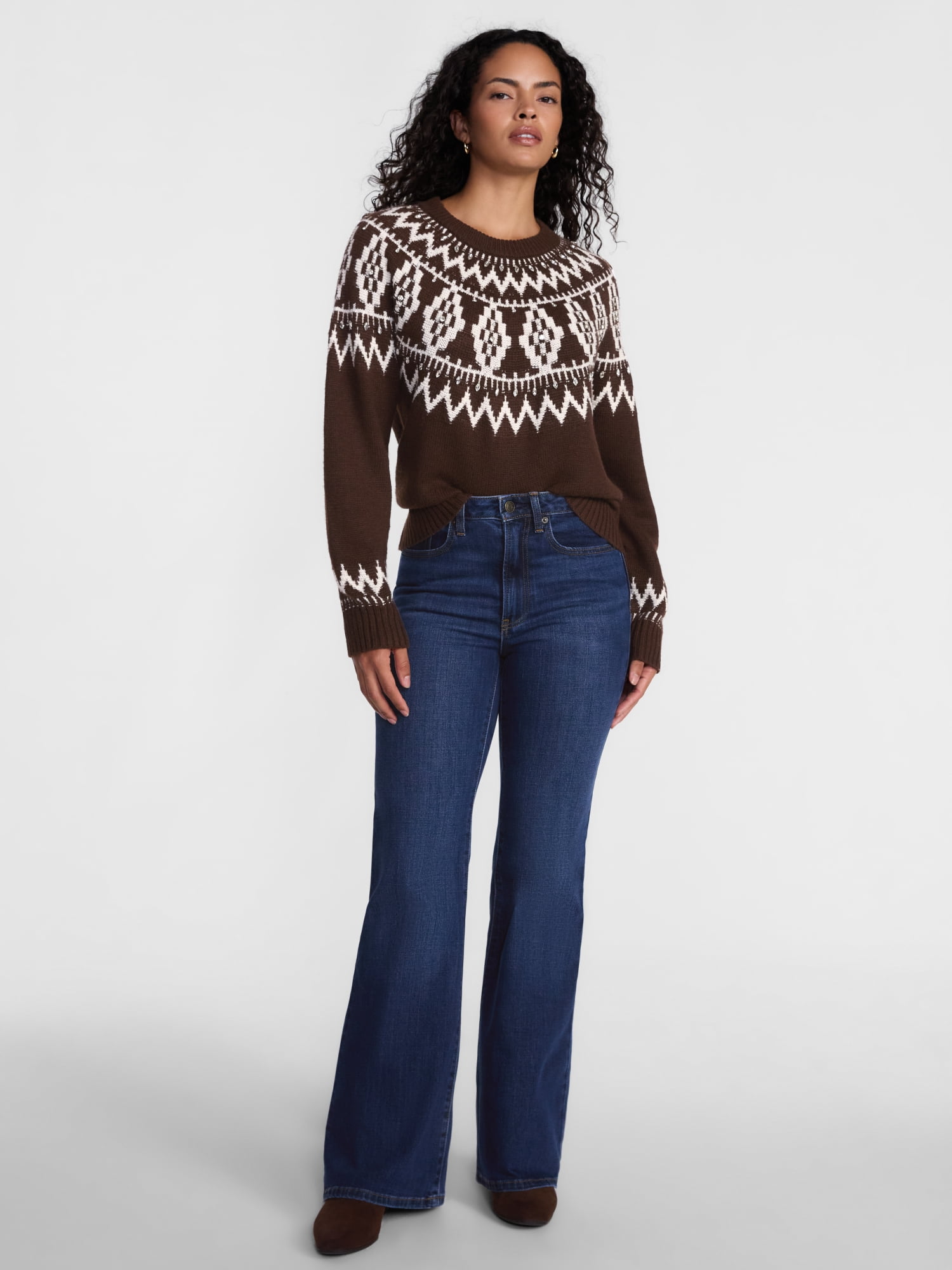 Scenario Women's Fair Isle Sweater with Long Sleeves, Lightweight, Sizes XS-XXXL