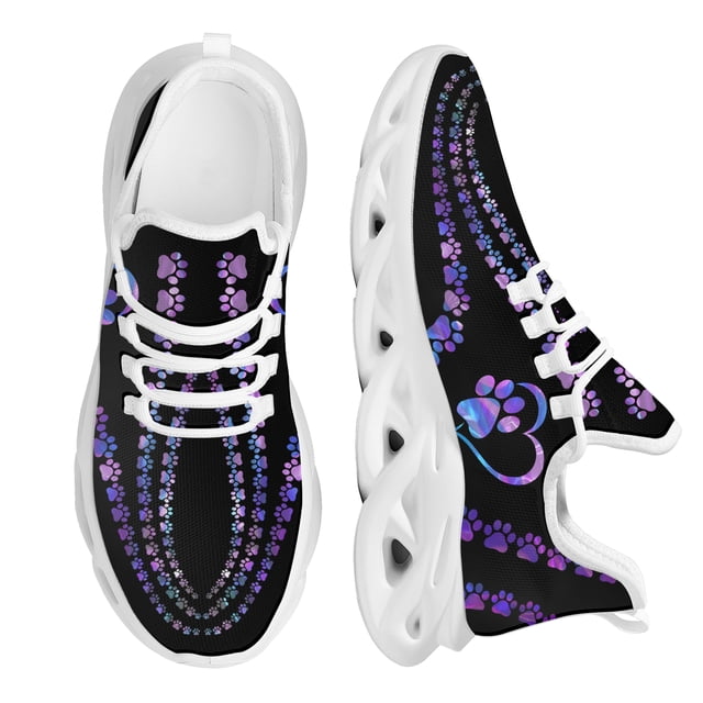 Zapatos de mujer, zapatillas de deporte de malla transpirables a la moda con diseño de huella de perro, zapatillas deportivas ligeras para mujer