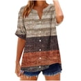 thumbnail image 2 of Xdegoge Vintage Cotton Linen Tunic Tops for Women Notch V Neck Short Sleeve Button Up Blouses Striped Print Relaxed Fit High Low Hem Shirts Casual Daily Wear Lightweight Flowy Tees, 2 of 5