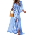 thumbnail image 1 of xiaxaixu Robe Décontractée pour Femmes, Imprimé Floral d'Été, Coupe Ample, Col en V, Boutons, Fente Haute, Longue Robe de Plage, 1 of 6