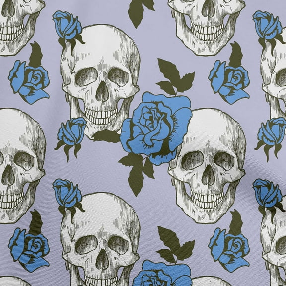 oneOone Polyester Spandex Medium Blue Fabric Skull Fabric For Sewing Printed Craft Fabric By The Yard 56 Inch Wide-aB