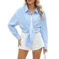 thumbnail image 2 of TEMOFON Long Sleeve Shirts for Women Blouses Button Down Boyfriend Shirt with Pocket Striped Color Block Casual Fall Tops Size XL, 2 of 6