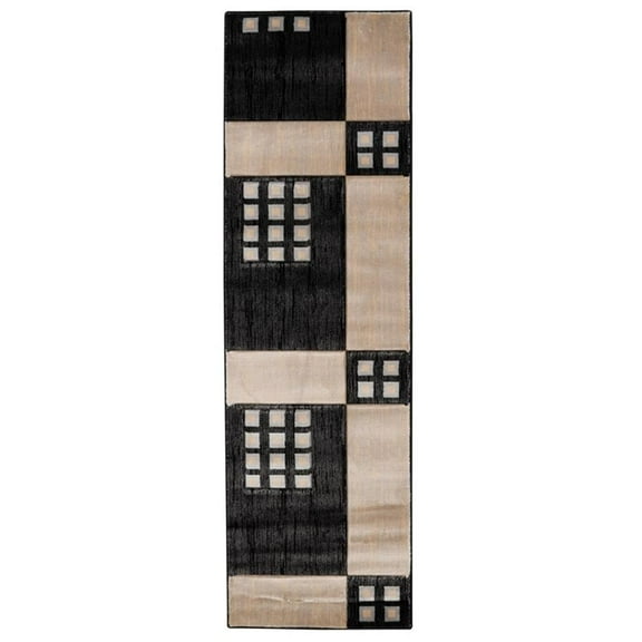 Linon Miso Wallace Polypropylene 2'6"x8' Rug in Black and Ivory