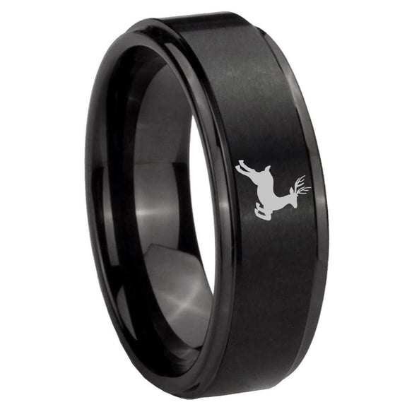 Deer Step Edge Brush Black Tungsten Men Ring 10MM