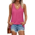thumbnail image 7 of Tank Tops Tank Tops for Women Women Tank Top Tank Top for Women Women's Solid Color V-neck Cover Side Slit Casual Fashion Hot Pink S, 7 of 7