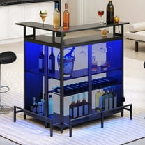 Uforic 43" Mini Home Bar Unit with Foot Rest, Wine Bar Cabinet with LED Lights & Wine Rack, Black