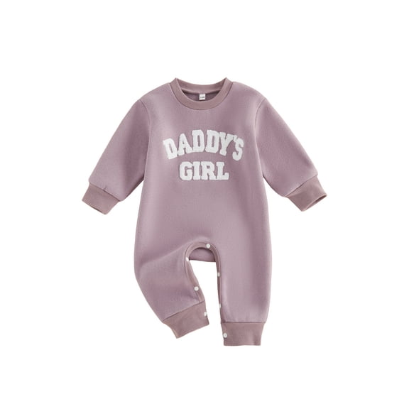 Cjfdfy Nebworn Baby Girl Daddy's Girl Outfit Fall Winter Clothes Warm Fleece Romper One Piece Long Sleeve Crew Neck Embroidery Letters Casual Jumpsuit