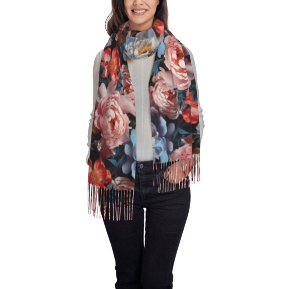 Easygdp Rose Flowers Women's Scarf Womens Winter Scarf, Fashion Scarfs for Women, Shawls and Wraps, Long Blanket Scarf