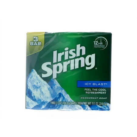 Irish Spring Icy Blast Deodorant Bar Soap 3.75 Oz., 3/PK, Pack of 1, 12 Packs
