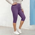 thumbnail image 6 of LNWUY Womens High Waisted Capri Denim Short Knee Length Faux Denim Printed Pants Skinny Slim Fit Stretch Denim Capri Jeans Purple XXL, 6 of 9
