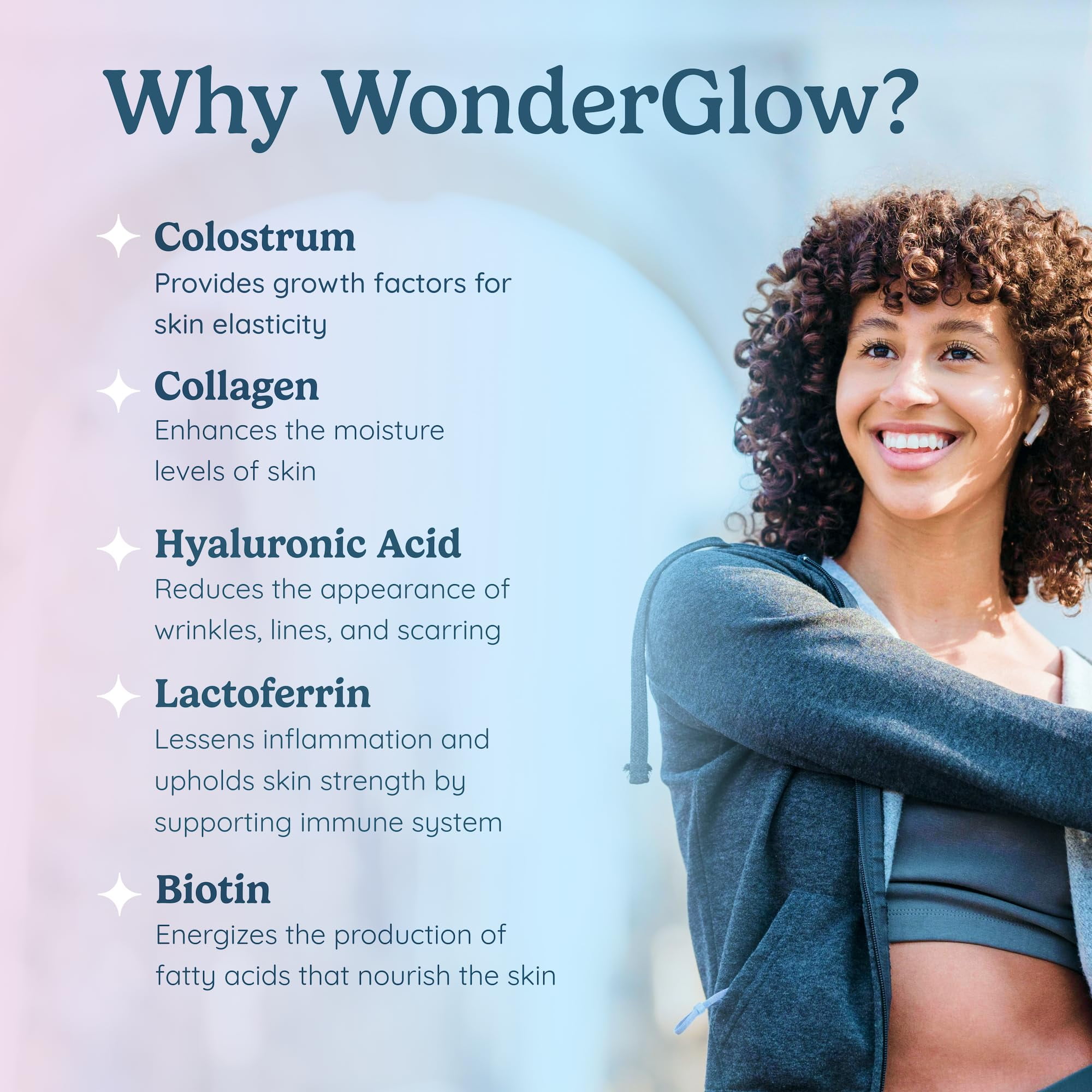 WONDERCOW Hair Skin and Nails Vitamins w/Bovine Colostrum, Collagen, Hyaluronic Acid, Biotin, Zinc, & Lactoferrin?Supports Faster Hair Growth, Stronger Nails and Glowing Skin (30 Servings, Capsule)