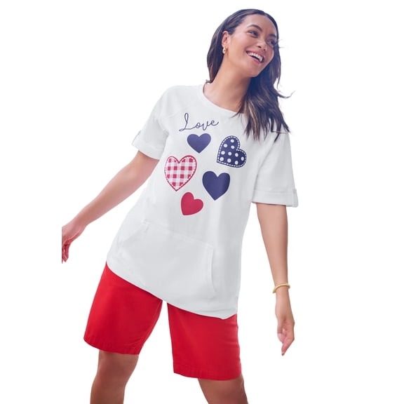 Woman Within Plus Size Americana Kangaroo Pocket Tee