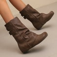 thumbnail image 6 of YLYL Women Slouchy Mid Calf Boots Fold over Wide Calf Flat Low Heel Pull on Riding Boots with Buckle Strap, 6 of 9