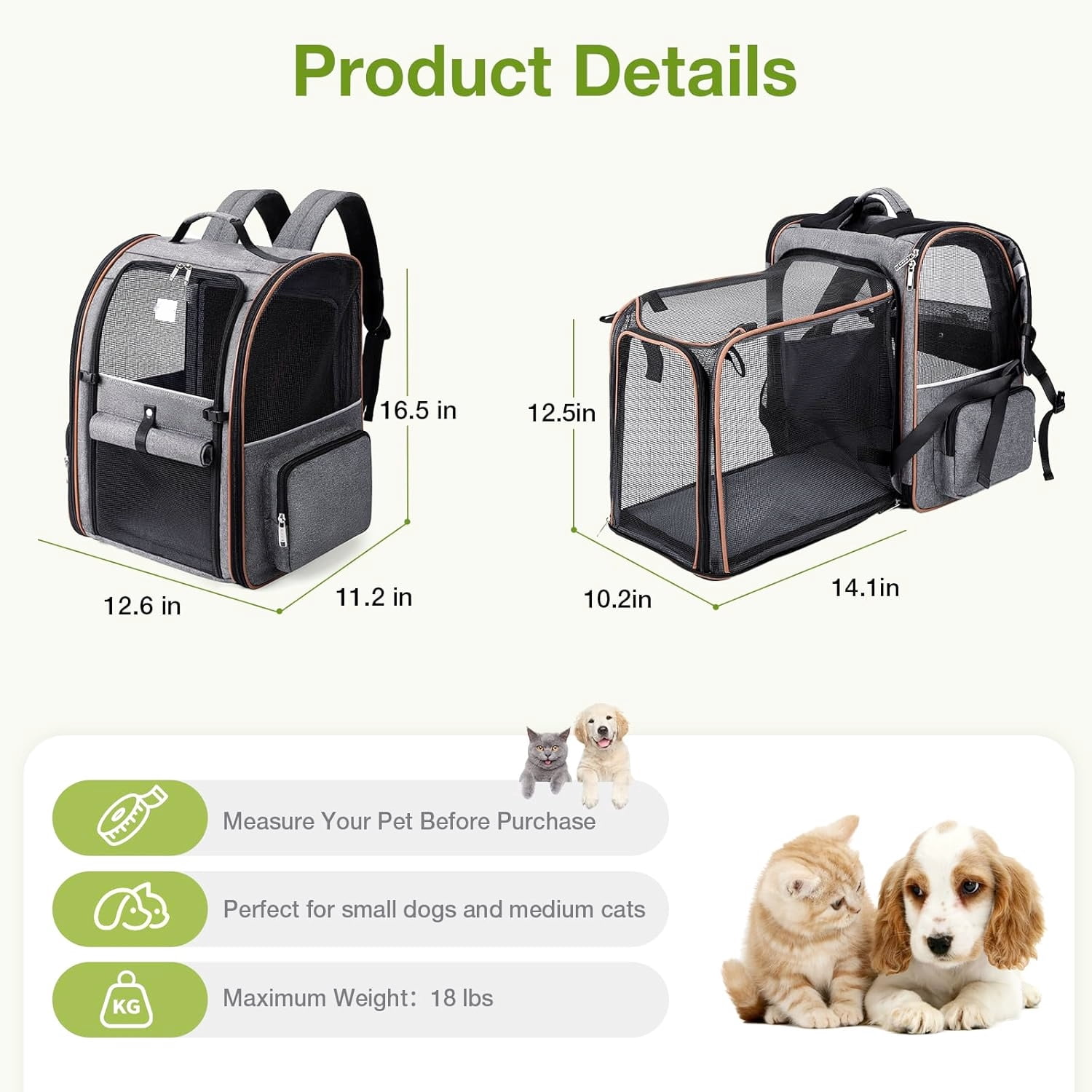Breathable Mesh Cat Carrier Backpack for Medium Pets Up to 18 Lbs Grey