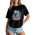 thumbnail image 4 of Women's T-Shirt Dolphin Starfish Short Sleeve Casual Tee Classic Crew Neck T Shirt for Women Black, S, 4 of 7
