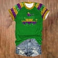 thumbnail image 2 of Outfmvch Mardi Gras Shirts Off Shoulder Tshirt Linen Short Sleeve Shirt Women's Tshirts Loose Fit Womens Gauze Tops and Blouses Womens Summer Tops Graphic Tees Green S, 2 of 4