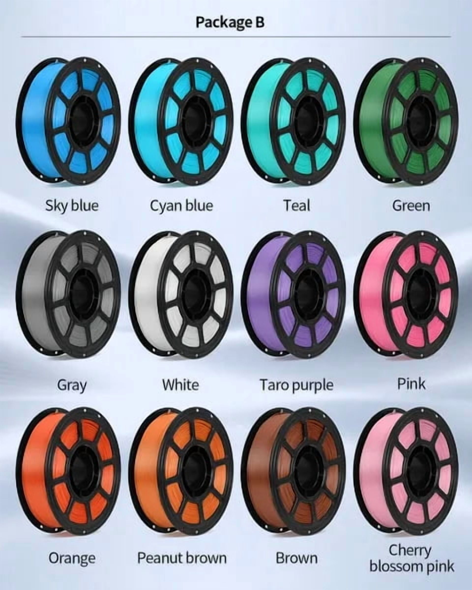 12 Pack PLA 3D Printer Filament Set, 12 Assorted Classic Colors 1.75mm Multicolor PLA Printing Material, Perfect for DIY Crafts, Models, Prototyping, Compatible with Most FDM 3D Printers