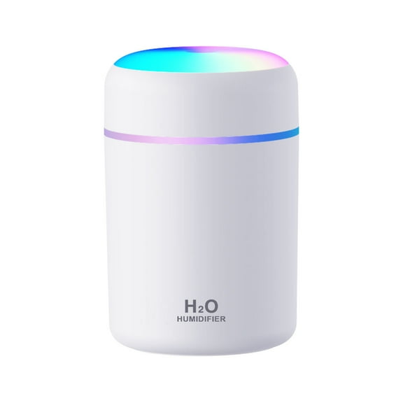 Portable Mini Humidifier, Colorful, Cool Mist, USB Powered. Perfect for Bedroom, Office & Car (300ml, White)