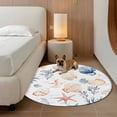 thumbnail image 3 of Coastal Ocean Round Living Room Rugs 8 ft, Blue Yellow Shell Coral Starfish Marine Life Washable Large Area Rug with Non-Slip Sturdy Edge Binding Round Carpet for Dining Room Kitchen Office, 3 of 9