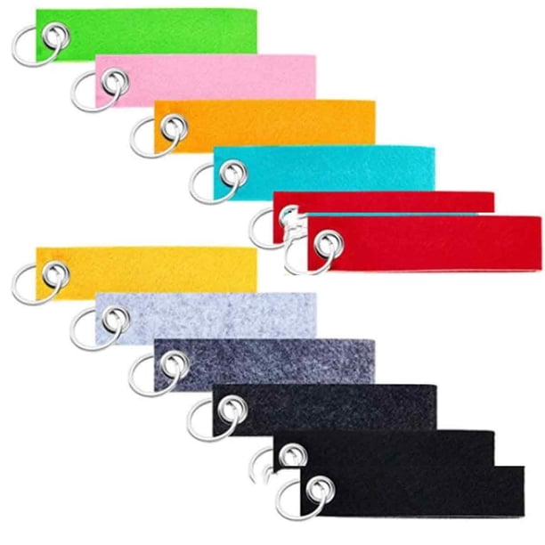Pack de 12 llaveros de fieltro, llaveros con anilla de acero inoxidable, llaveros en blanco de tela, colgantes de fieltro de colores, para decoración DIY, bolsas artesanales, para manualidades y