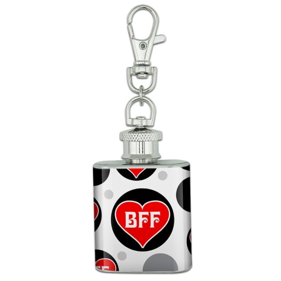BFF Best Friends Forever Red Heart Stainless Steel 1oz Mini Flask Key Chain