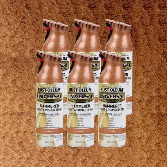6 Pack, Copper, Rust-Oleum Universal All Surface Interior/Exterior Hammered Spray Paint-247567, 12 oz