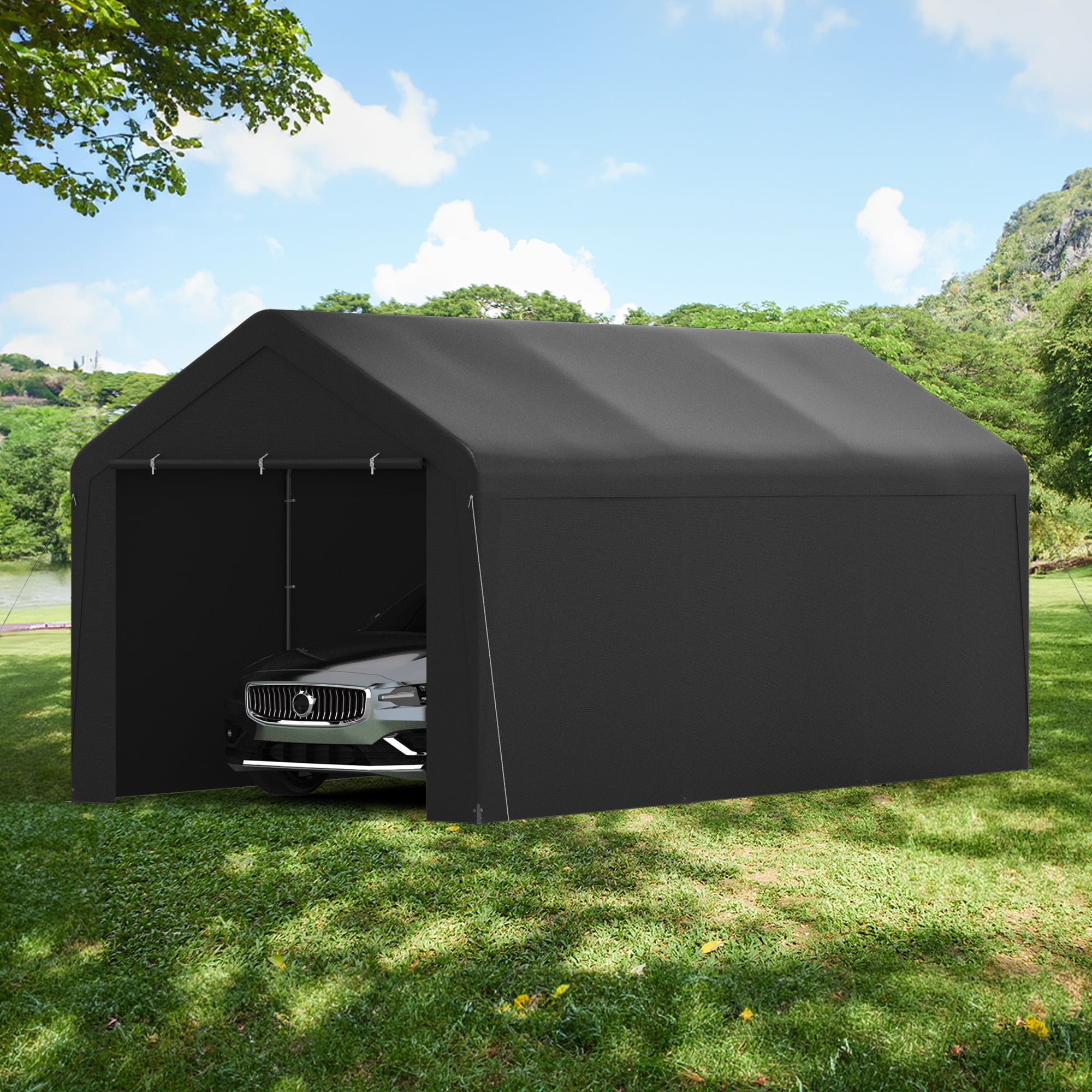 GOJOOASIS 10' x 20' Heavy Duty Carport Storage Shelter Car Canopy Tent with Side Walls, Black
