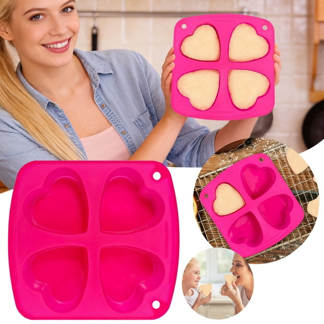 Molde de silicona con forma de corazón de 4 cavidades para pasteles, jabones, chocolate y repostería DIY
