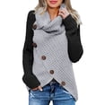 thumbnail image 1 of Asyoly Womens Asymmetric Button Decoration Turtleneck Sweater Long Sleeve Color Block Chunky Knitted Pullover Casual Loose Jumper Winter Tops, 1 of 5
