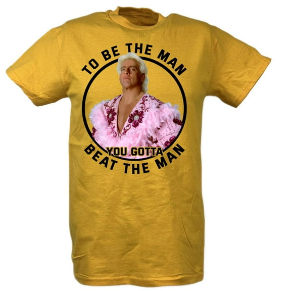 Ric Flair To Be The Man You Gotta Beat The Man WWE Mens Yellow T-shirt