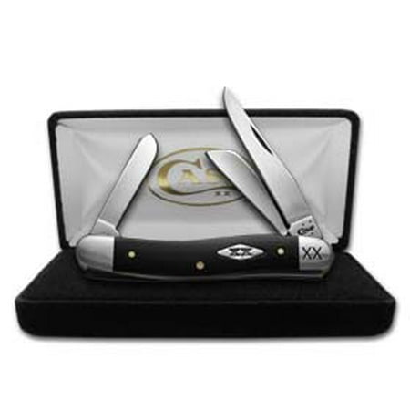 - CASE XX Engraved Bolster Smooth Black Synthetic Delrin Stockman 1/500 Stainless Pocket Knife