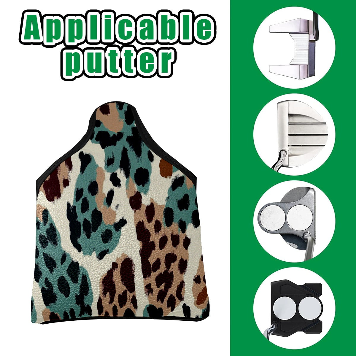 Golf Mallet Putter Cover Premium Leather Golf Putter Head Cover with Magnetic Closure Golf Cover for Men and Women Leopard Print
