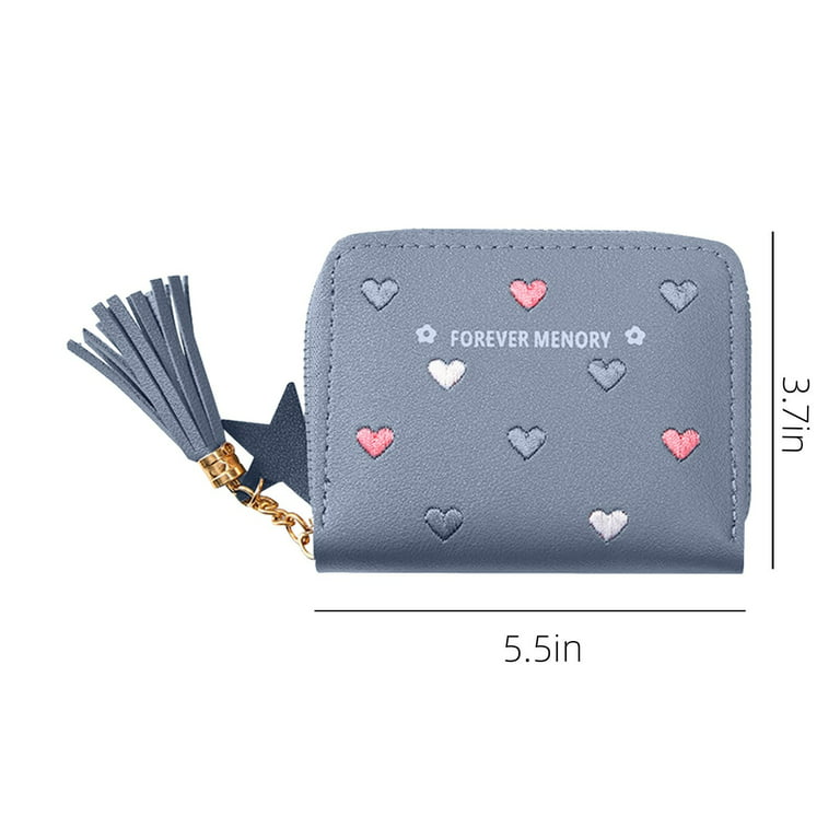 Womens Wallet With Slots Small Wallets For Women Bifold Slim Coin Purse  Zipper ID Card Holder Cute Heart Pattern Mini Storage Multifunction Bag 