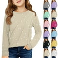 thumbnail image 2 of XADYUY Girls Long Sleeve Shirts 10-12 Pleated Polka Dot Crewneck T Shirts for Girls Fall Basic Girls Tops Cute Girls Tunic Tops,7-8 Years, 2 of 5