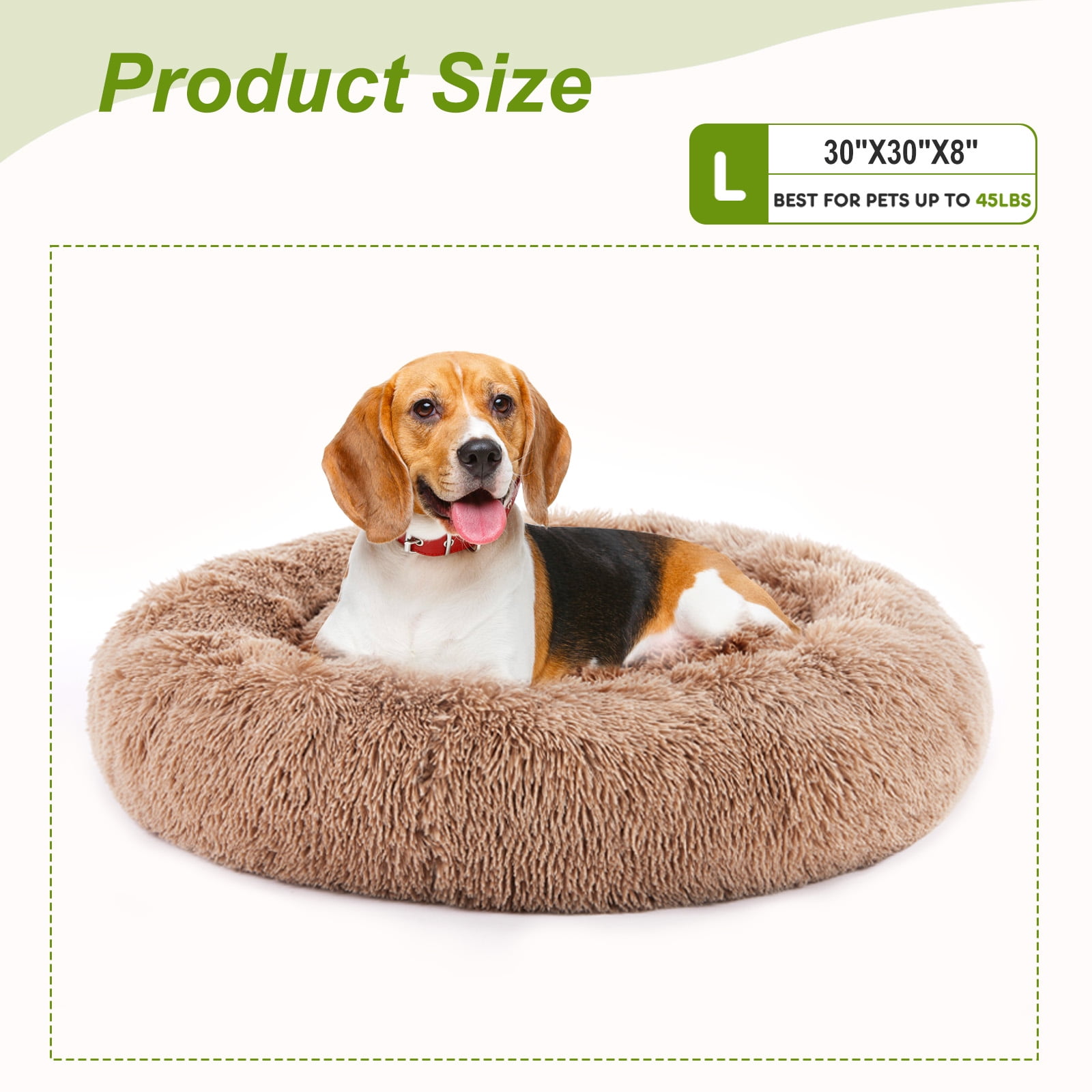 GIANNA Calming 30” Donut Dog Bed for Large Dogs, Soft Warm Cozy Plush Round Fluffy, Machine Washable, Brown