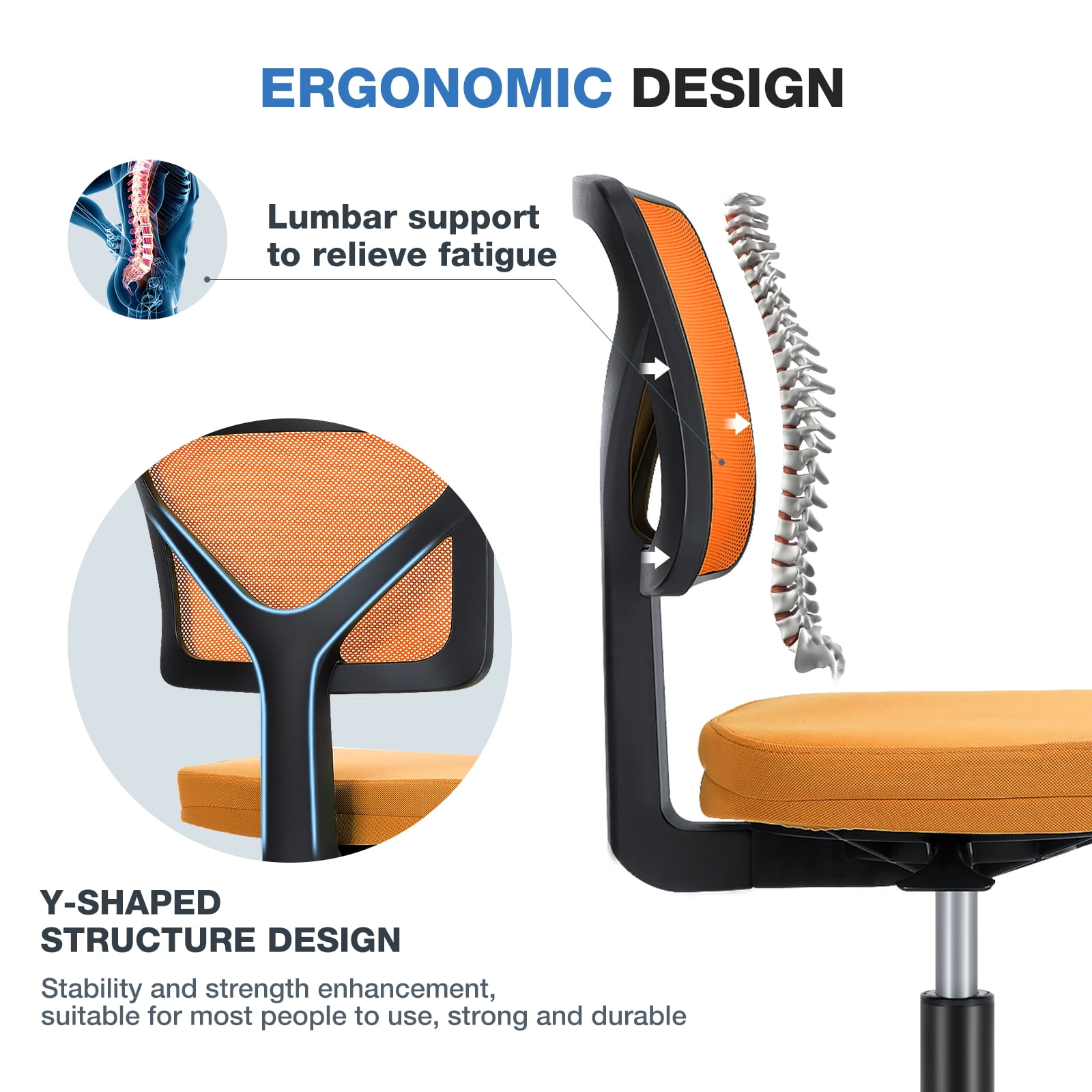 Gianna Armless Desk Chair, Home Office Rolling Adjustable Ergonomic Chairs with Low Back