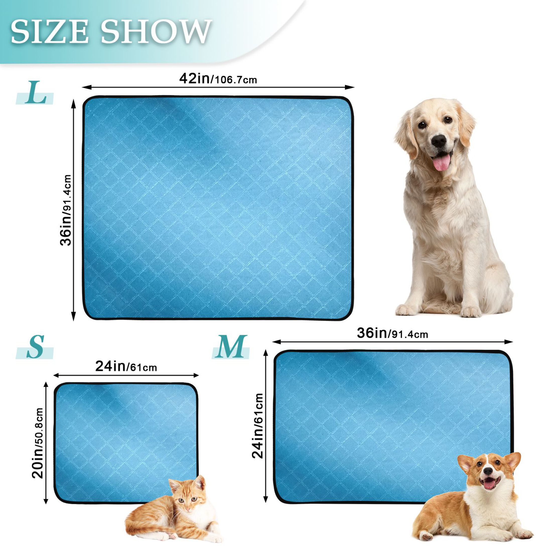 IAUYY Washable Pee Pads for Dogs Medium+Large Absorbent and Leak-Proof Non-Slip Reusable Puppy Pee Pads for Dogs Applicable to Playpen Potty Crate Blue Tile Layout Photography