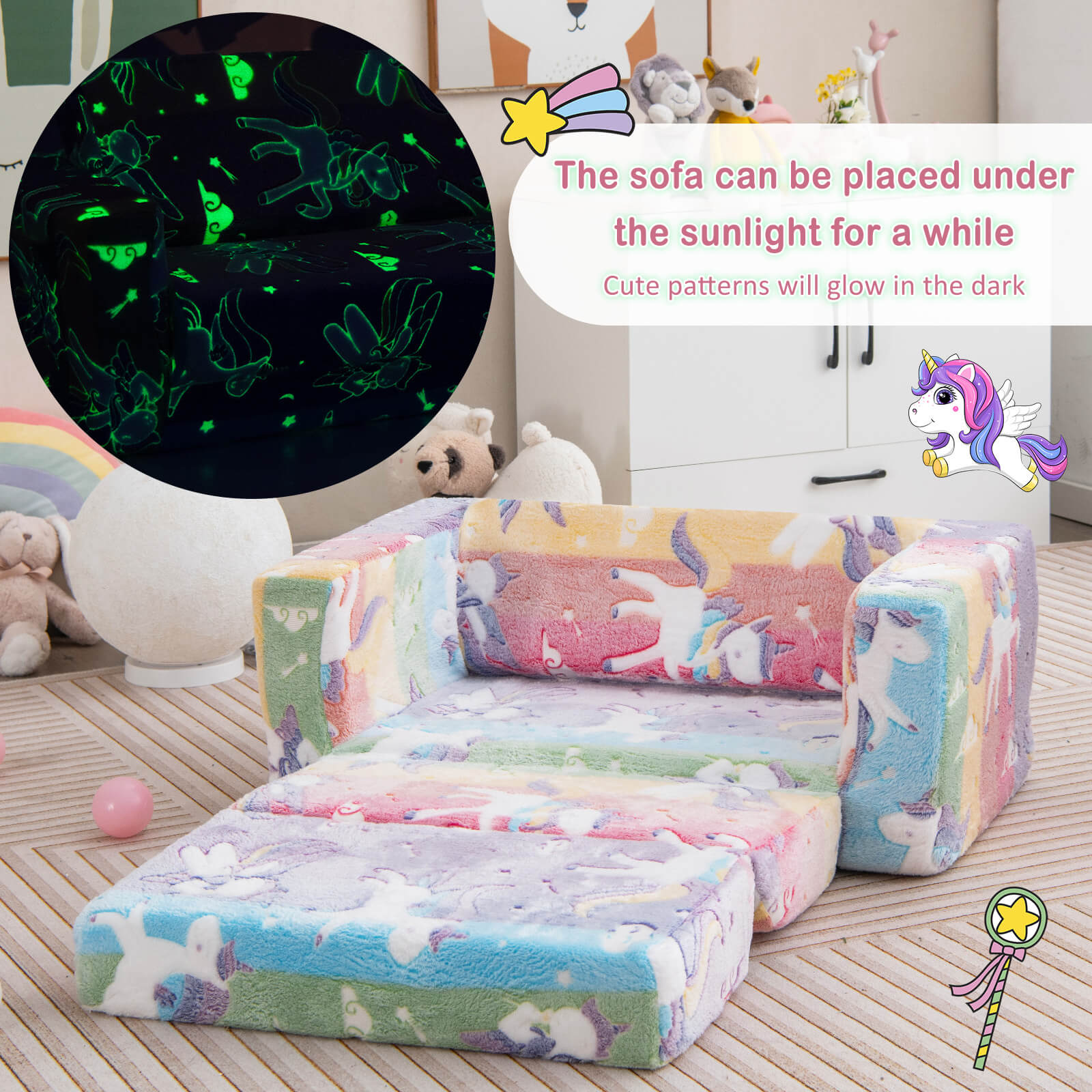 Infans 2-in-1 Flip Out Kid’s Sofa Chair Convertible Toddler Couch to Lounger