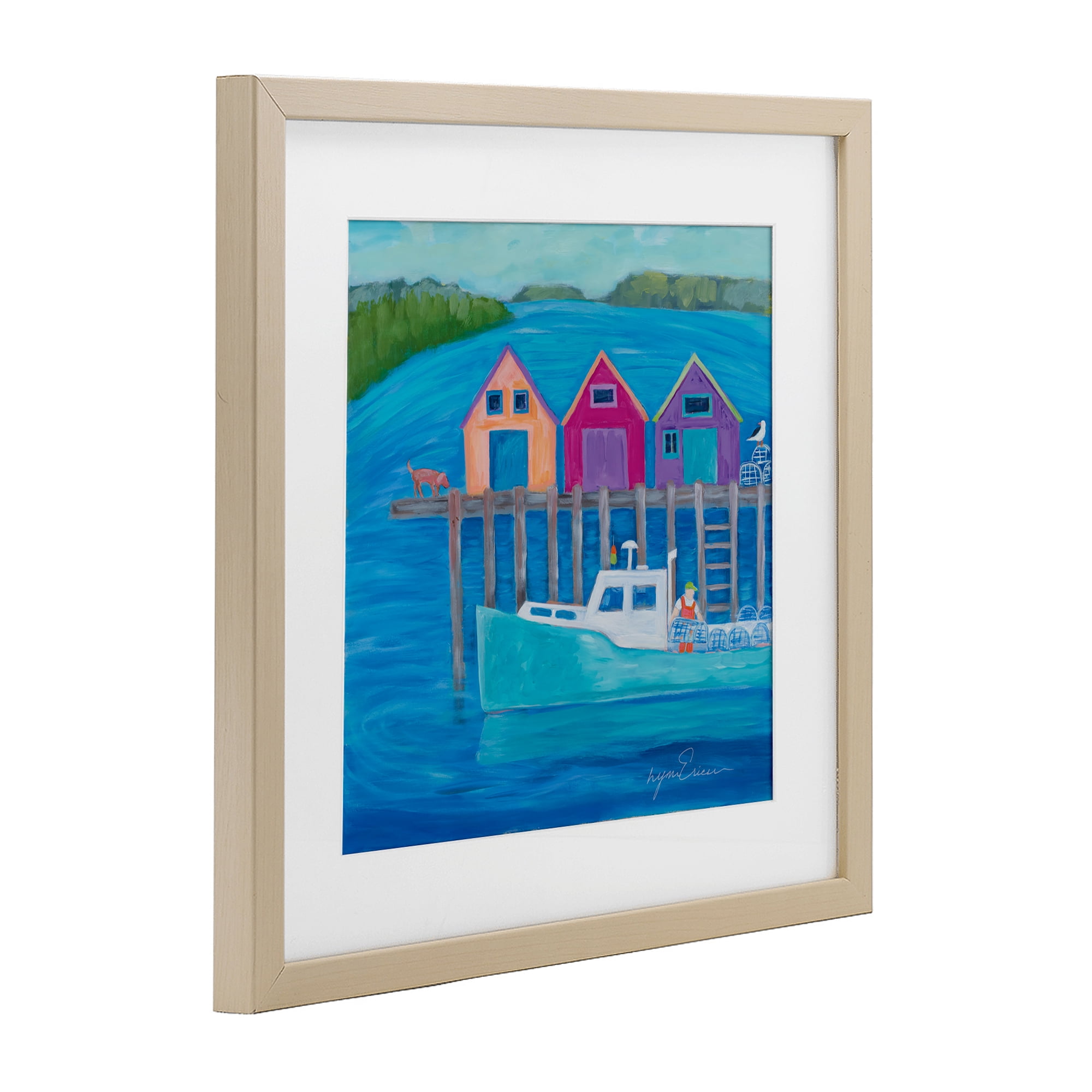 Stupell Industries Work Day at Seaside Village Birch Framed Print Under Glass, design by Lynn Ericson Fine Art