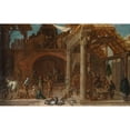 thumbnail image 2 of Jean-Baptiste Blanchard 14x11 Black Ornate Wood Framed Double Matted Museum Art Print Titled: A Guardhouse in the Ruins of a Church, 2 of 5