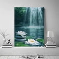 thumbnail image 2 of Mudket White Water Lily Lotus Flower with Zen Stones Canvas Wall Art, Serene Waterfall Botanical Wall Decor, Framed Ready to Hang for Living Room Bedroom Bathroom, Floral Print - 12"L x 8"W, 2 of 10